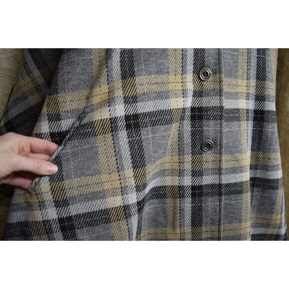 VTG 70s JOYCE Plaid Cape Coat Poncho Sherlock Plaid Twee Gray Collared Button Up - Picture 3 of 10